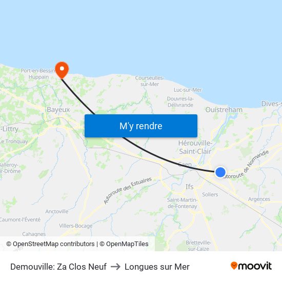 Demouville: Za Clos Neuf to Longues sur Mer map