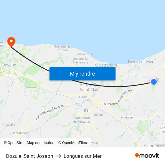 Dozule: Saint Joseph to Longues sur Mer map