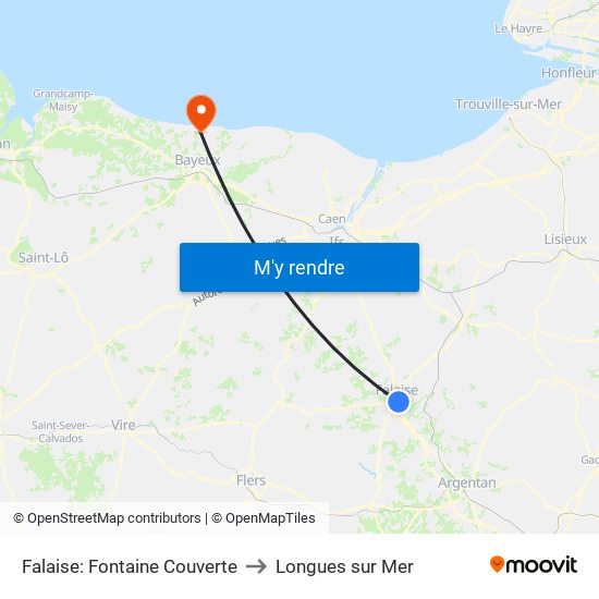 Falaise: Fontaine Couverte to Longues sur Mer map