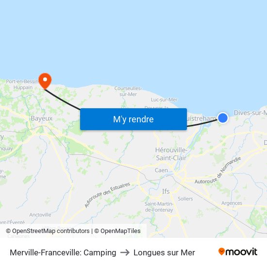Merville-Franceville: Camping to Longues sur Mer map