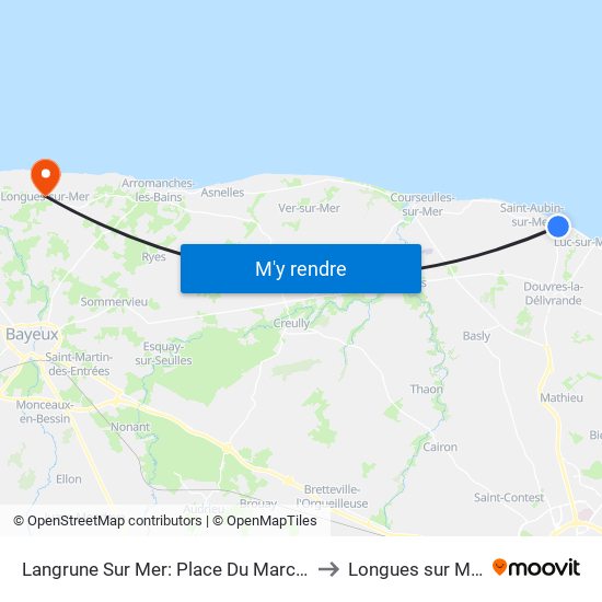 Langrune Sur Mer: Place Du Marché to Longues sur Mer map