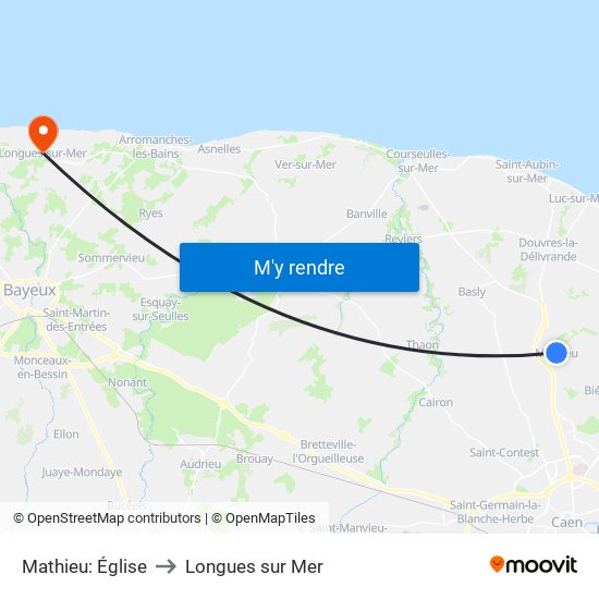 Mathieu: Église to Longues sur Mer map