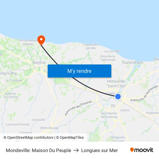 Mondeville: Maison Du Peuple to Longues sur Mer map