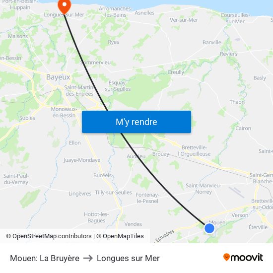 Mouen: La Bruyère to Longues sur Mer map