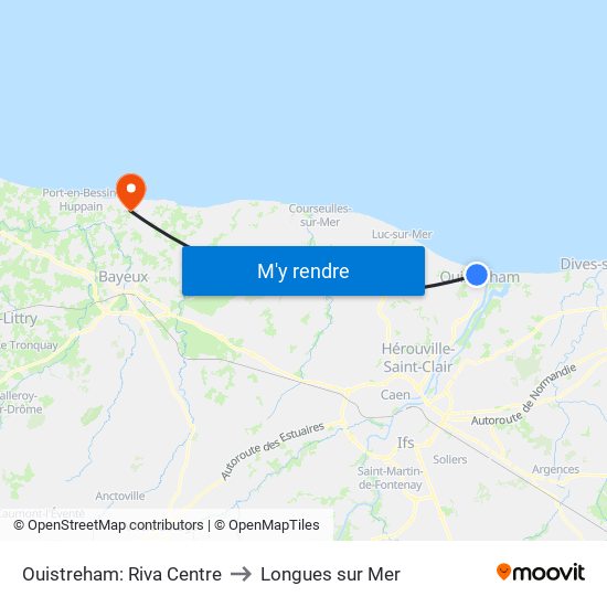 Ouistreham: Riva Centre to Longues sur Mer map