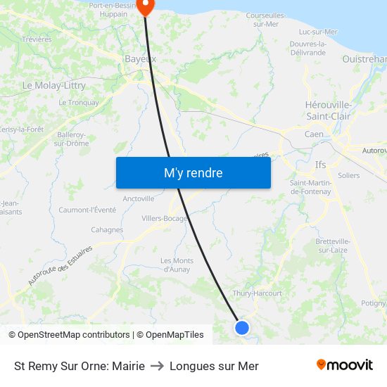 St Remy Sur Orne: Mairie to Longues sur Mer map
