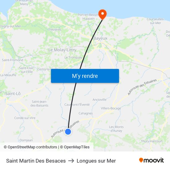 Saint Martin Des Besaces to Longues sur Mer map