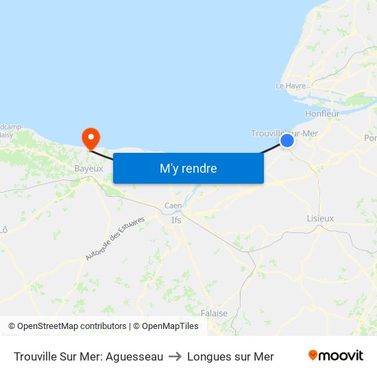 Trouville Sur Mer: Aguesseau to Longues sur Mer map