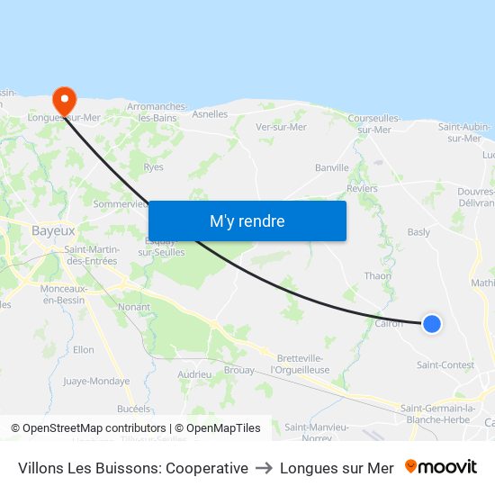 Villons Les Buissons: Cooperative to Longues sur Mer map
