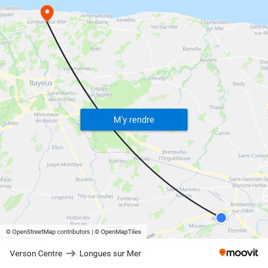 Verson Centre to Longues sur Mer map