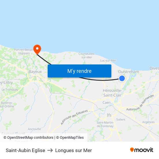 Saint-Aubin Eglise to Longues sur Mer map