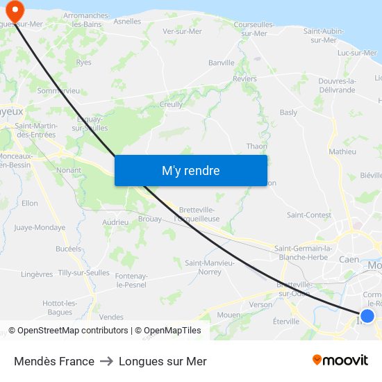 Mendès France to Longues sur Mer map