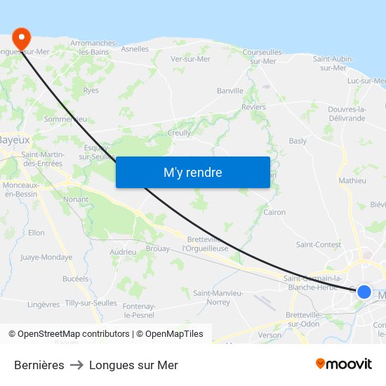Bernières to Longues sur Mer map
