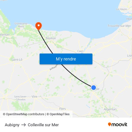 Aubigny to Colleville sur Mer map