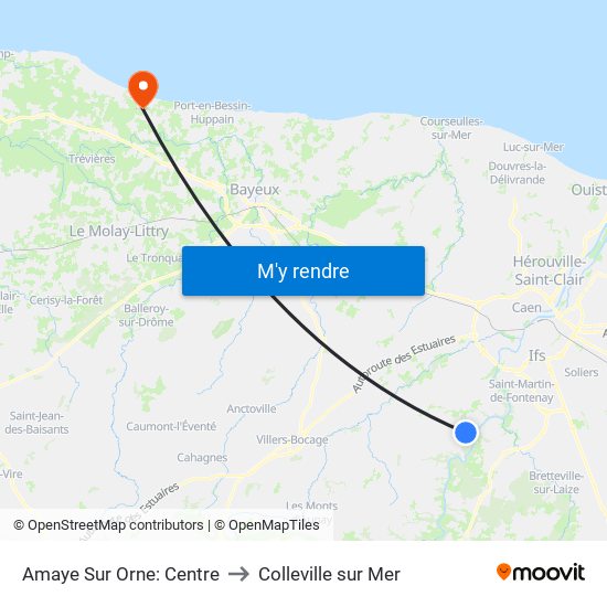 Amaye Sur Orne: Centre to Colleville sur Mer map