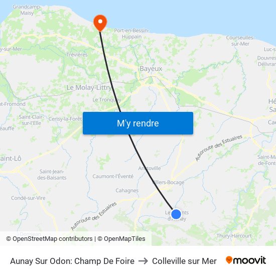 Aunay Sur Odon: Champ De Foire to Colleville sur Mer map