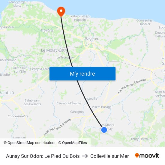 Aunay Sur Odon: Le Pied Du Bois to Colleville sur Mer map