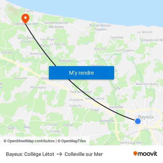 Bayeux: Collège Létot to Colleville sur Mer map