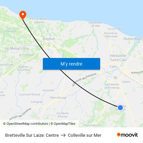 Bretteville Sur Laize: Centre to Colleville sur Mer map