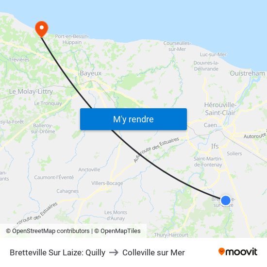 Bretteville Sur Laize: Quilly to Colleville sur Mer map