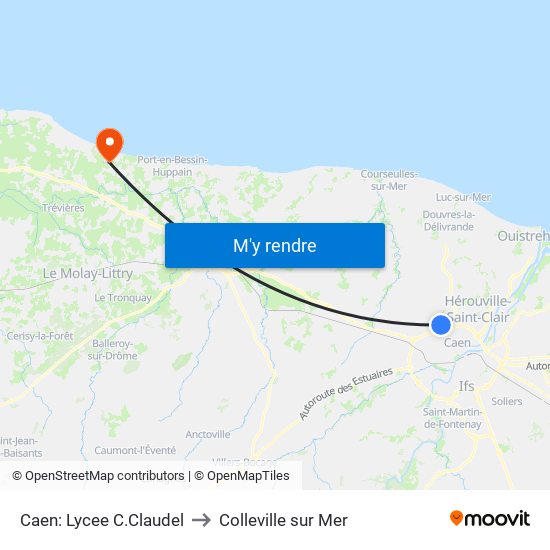 Caen: Lycee C.Claudel to Colleville sur Mer map