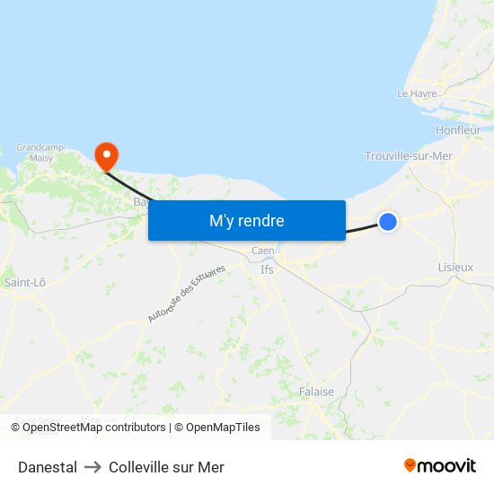 Danestal to Colleville sur Mer map
