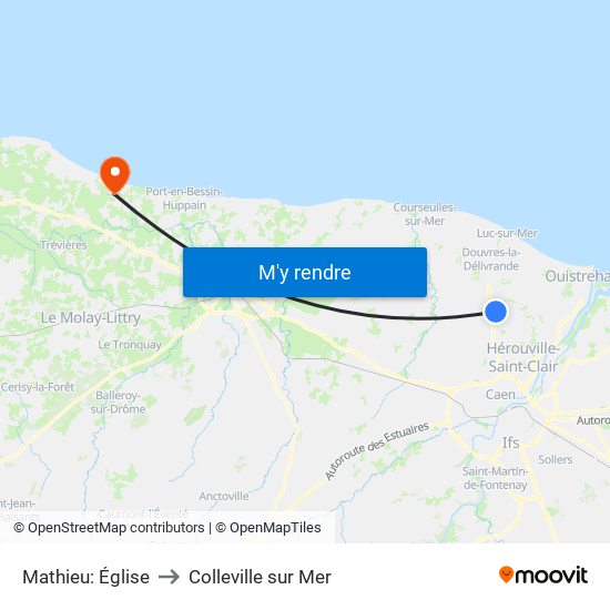Mathieu: Église to Colleville sur Mer map