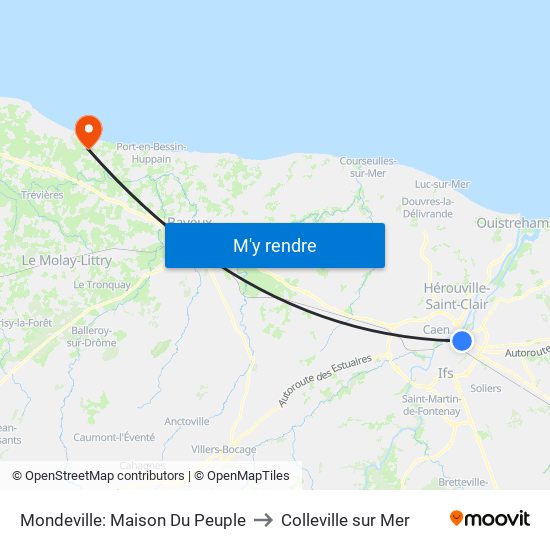 Mondeville: Maison Du Peuple to Colleville sur Mer map