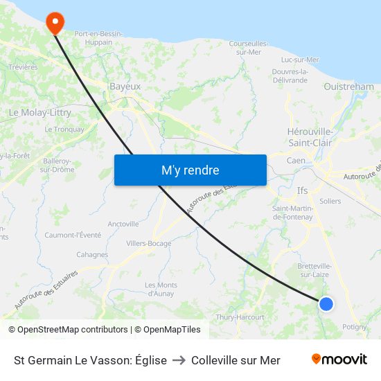 St Germain Le Vasson: Église to Colleville sur Mer map
