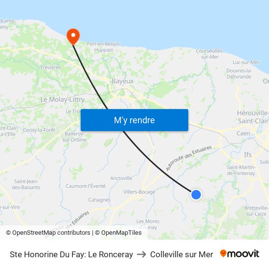 Ste Honorine Du Fay: Le Ronceray to Colleville sur Mer map