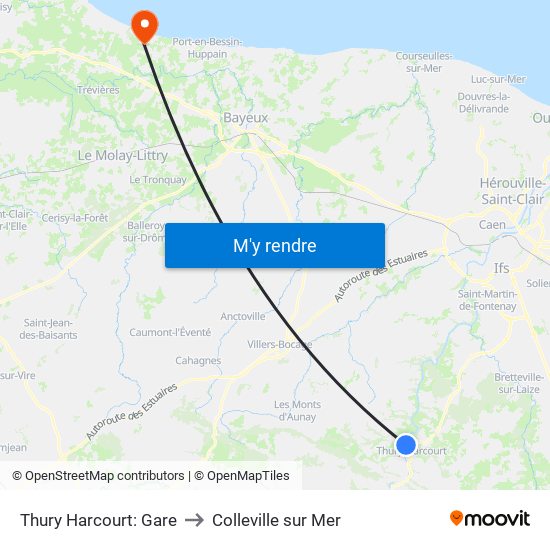 Thury Harcourt: Gare to Colleville sur Mer map