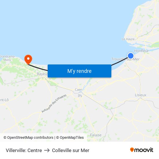 Villerville: Centre to Colleville sur Mer map