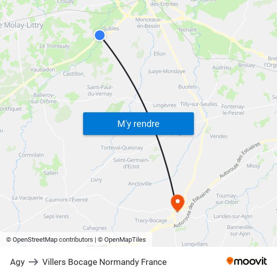 Agy to Villers Bocage Normandy France map