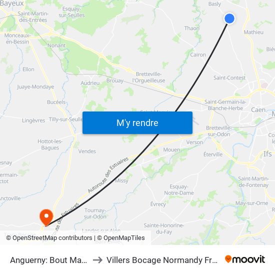 Anguerny: Bout Maçon to Villers Bocage Normandy France map