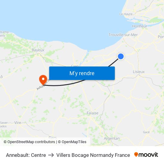 Annebault: Centre to Villers Bocage Normandy France map