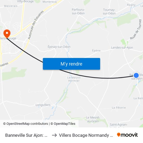 Banneville Sur Ajon: Bourg to Villers Bocage Normandy France map