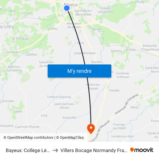 Bayeux: Collège Létot to Villers Bocage Normandy France map