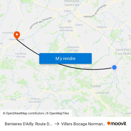 Bernieres D'Ailly: Route De Perrières to Villers Bocage Normandy France map