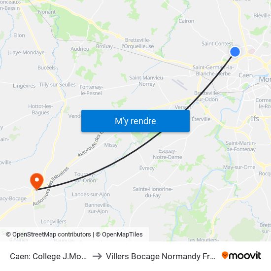 Caen: College J.Monod to Villers Bocage Normandy France map