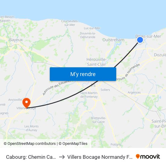 Cabourg: Chemin Calloué to Villers Bocage Normandy France map