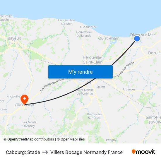 Cabourg: Stade to Villers Bocage Normandy France map