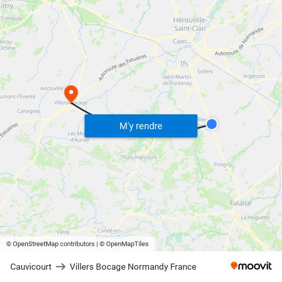 Cauvicourt to Villers Bocage Normandy France map