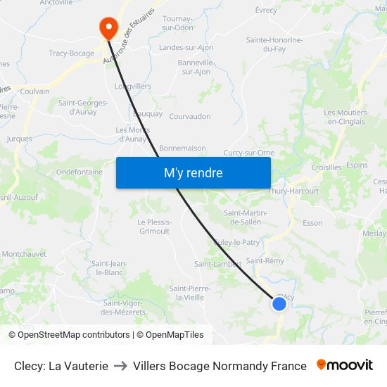 Clecy: La Vauterie to Villers Bocage Normandy France map