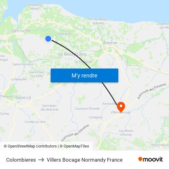 Colombieres to Villers Bocage Normandy France map