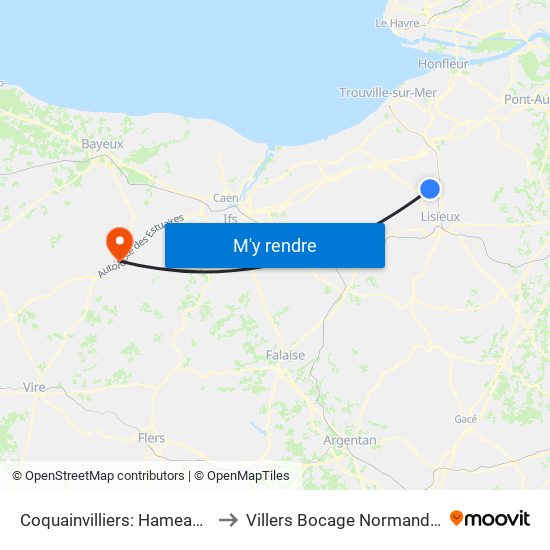 Coquainvilliers: Hameau Plichon to Villers Bocage Normandy France map