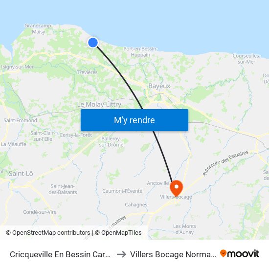 Cricqueville En Bessin Carref. P. Du Hoc to Villers Bocage Normandy France map