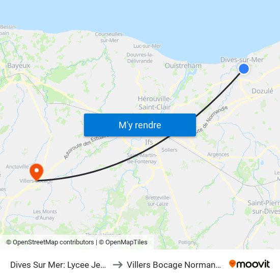 Dives Sur Mer: Lycee Jean Jooris to Villers Bocage Normandy France map