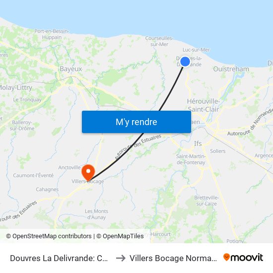 Douvres La Delivrande: Collège Marot to Villers Bocage Normandy France map