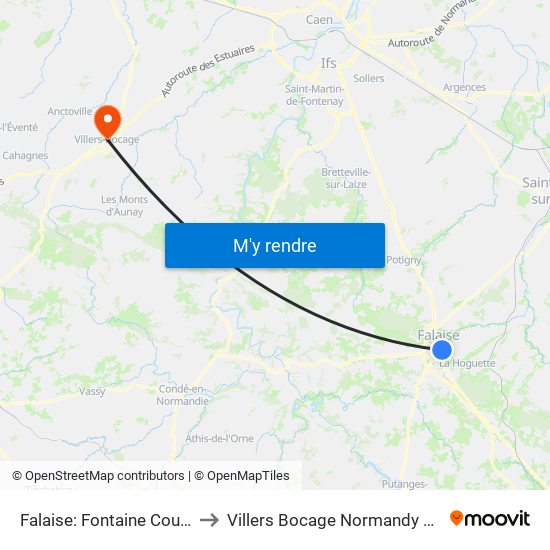 Falaise: Fontaine Couverte to Villers Bocage Normandy France map