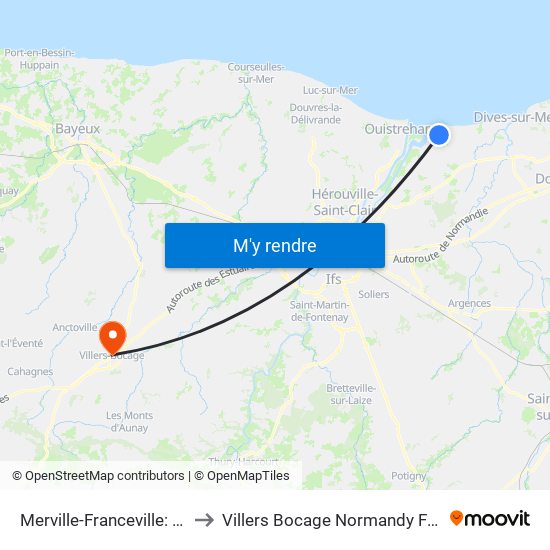 Merville-Franceville: Gare to Villers Bocage Normandy France map